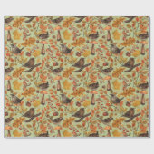 Herfstbladeren, bessen, paddenstoelen en winterkon cadeaupapier (Vlak)