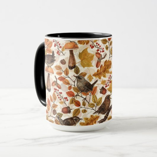 Herfstbladeren, bessen, paddenstoelen en winterkon mok (Voorkant links)