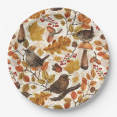 Herfstbladeren, bessen, paddenstoelen en winterkon papieren bordje (Voorkant)