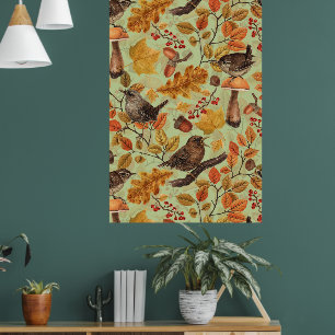 Herfstbladeren, bessen, paddenstoelen en winterkon poster
