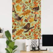 Herfstbladeren, bessen, paddenstoelen en winterkon poster (Thuiskantoor)