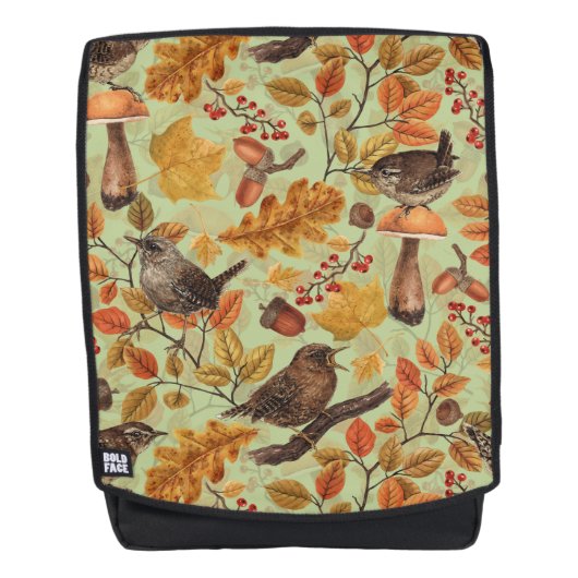 Herfstbladeren, bessen, paddenstoelen en winterkon rugtassen (Voorkant)