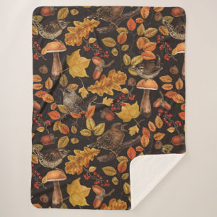 Herfstbladeren, bessen, paddenstoelen en winterkon sherpa deken
