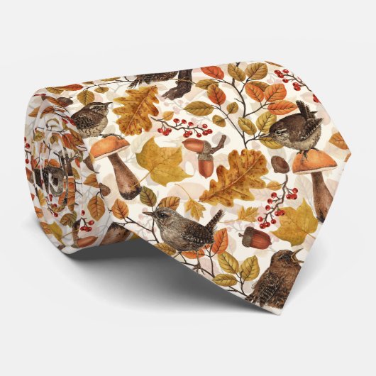 Herfstbladeren, bessen, paddenstoelen en winterkon stropdas (Opgerold)