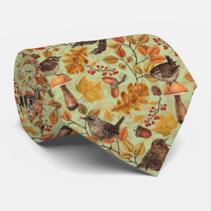 Herfstbladeren, bessen, paddenstoelen en winterkon stropdas