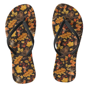 Herfstbladeren, bessen, paddenstoelen en winterkon teenslippers