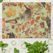 Herfstbladeren, bessen, paddenstoelen en winterkon theedoek (Gevouwen)