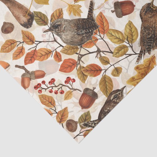 Herfstbladeren, bessen, paddenstoelen en winterkon tissuepapier (Detail)