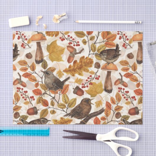 Herfstbladeren, bessen, paddenstoelen en winterkon tissuepapier (Craft)