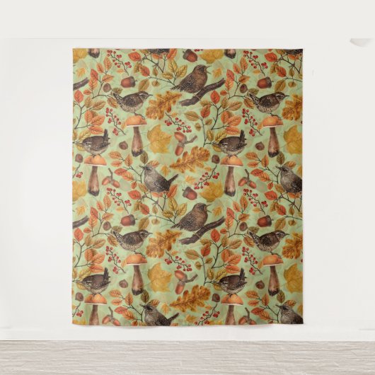 Herfstbladeren, bessen, paddenstoelen en winterkon wandkleed (Voorkant)