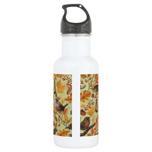 Herfstbladeren, bessen, paddenstoelen en winterkon waterfles  (Achterkant)