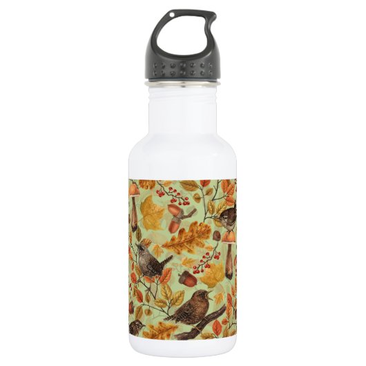 Herfstbladeren, bessen, paddenstoelen en winterkon waterfles (Voorkant)