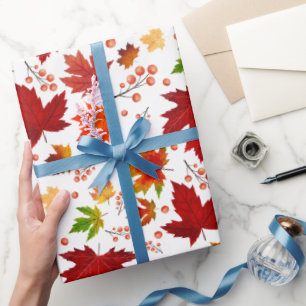 Herfstbladeren & bessen Patroon Thanksgiving gesch Cadeaupapier