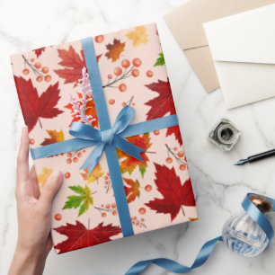 Herfstbladeren & bessen Patroon Thanksgiving gesch Cadeaupapier