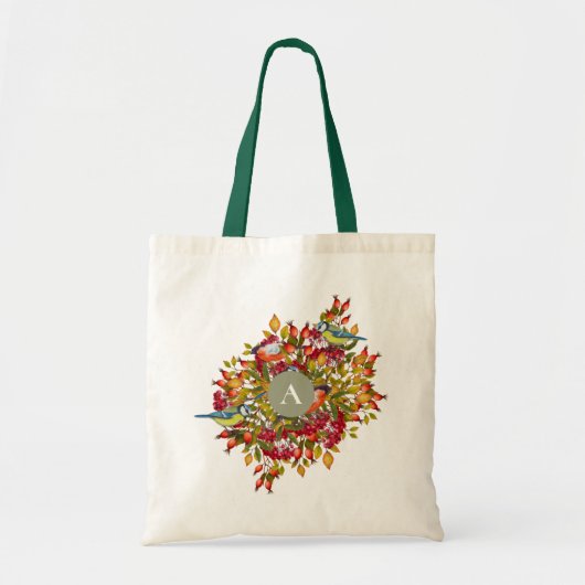 Herfstbladeren Bessen Vogels Botanische Gepersonal Tote Bag (Voorkant)