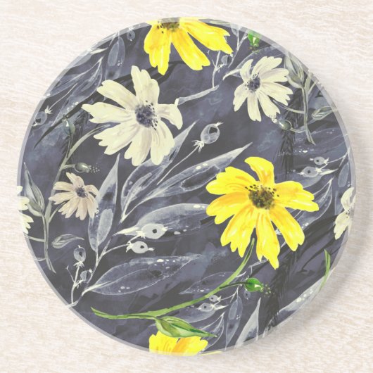 Herfstbladeren, bessen: waterverf. zandsteen onderzetter (Voorkant)