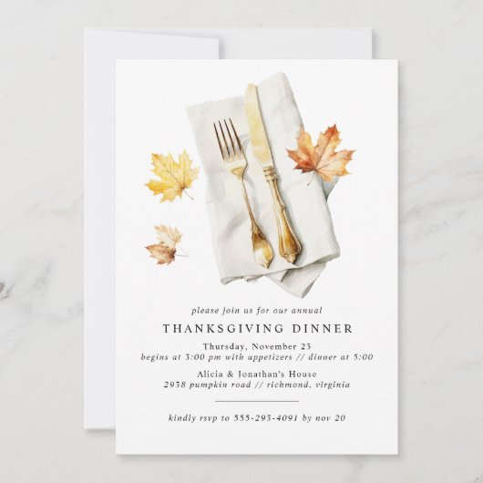 Herfstbladeren & bestek | Rustieke gezellige Thank Kaart (Voorkant)