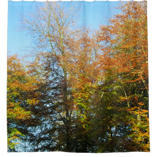 Herfstbladeren & blauwe lucht - gepersonaliseerd douchegordijn (Voorkant)