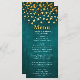 Herfstbladeren Blauwgroen Blauw en Gouden Bruiloft Menu