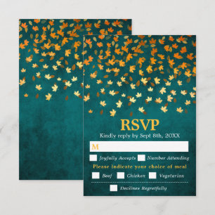 Herfstbladeren Blauwgroen Grunge Bruiloft Maaltijd RSVP Kaartje