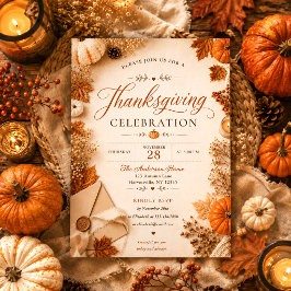 Herfstbladeren Bloem Oranje Pompoenen Thanksgiving Kaart