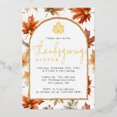 Herfstbladeren Boog Elegant Thanksgiving-diner Folie Uitnodiging (Voorkant)