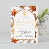 Herfstbladeren Boog Elegant Thanksgiving-diner Folie Uitnodiging (Staand Voorkant)