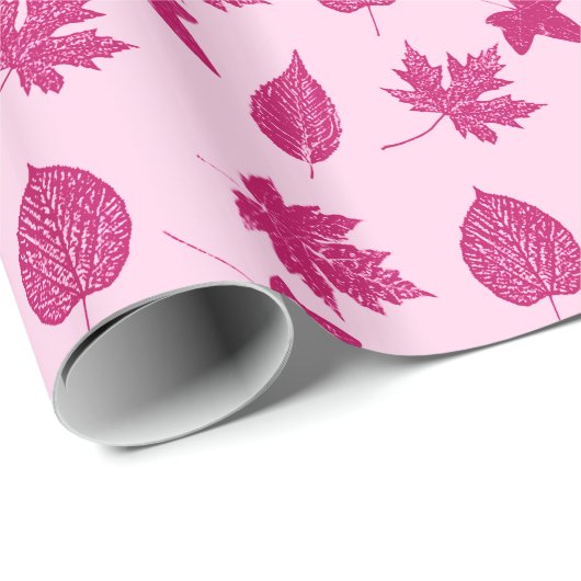 Herfstbladeren - bordeauxrood en schelp roze cadeaupapier (Rol Hoek)