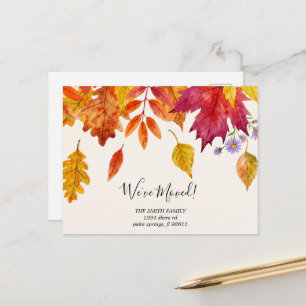 Herfstbladeren botanisch adreswijziging briefkaart