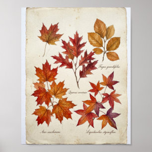 Herfstbladeren Botanisch I Vintage Schilderij Poster