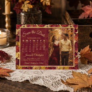 Herfstbladeren Bourgondië Kalender & Foto Bruiloft Save The Date