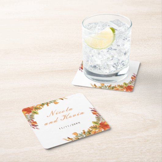 Herfstbladeren Bruiloft Bedankt Kartonnen Onderzetters (Insitu)