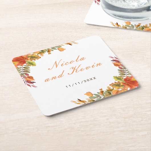 Herfstbladeren Bruiloft Bedankt Kartonnen Onderzetters (Schuin)
