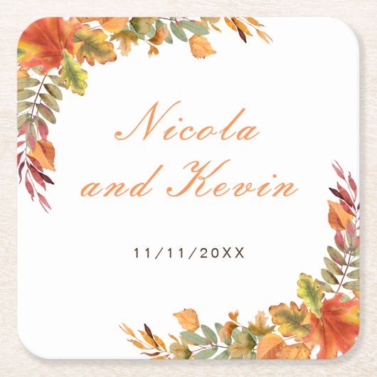 Herfstbladeren Bruiloft Bedankt Kartonnen Onderzetters (Voorkant)