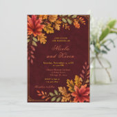 Herfstbladeren Bruiloft Burgundy Kaart (Staand voorkant)