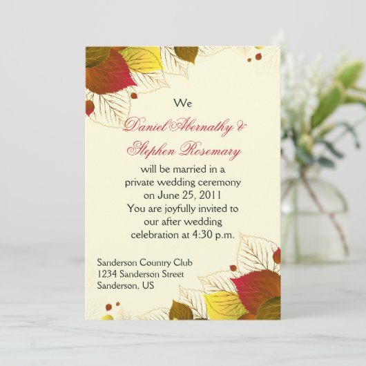 Herfstbladeren Bruiloft na viering Kaart (Staand voorkant)