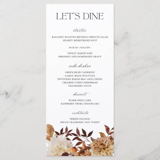 Herfstbladeren Bruiloft Plat Menu (Voorkant)