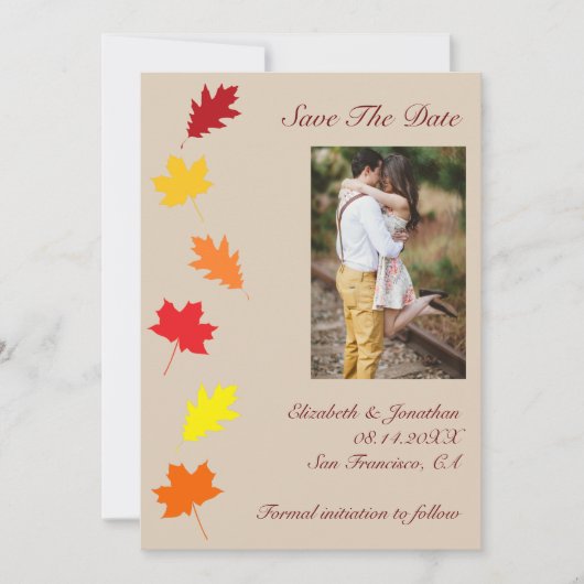 Herfstbladeren Bruiloft Save The Date (Voorkant)