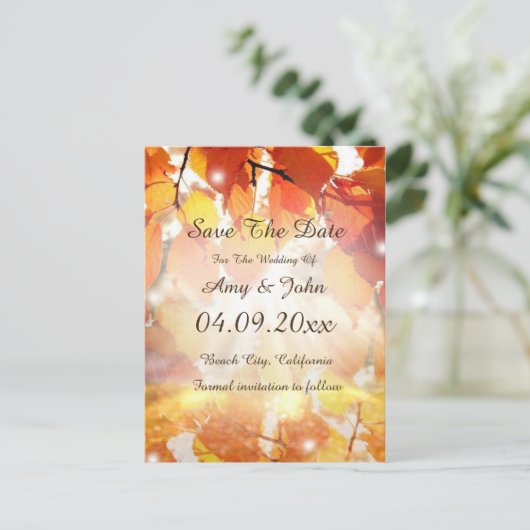 Herfstbladeren Bruiloft Save the Date Briefkaart (Staand voorkant)