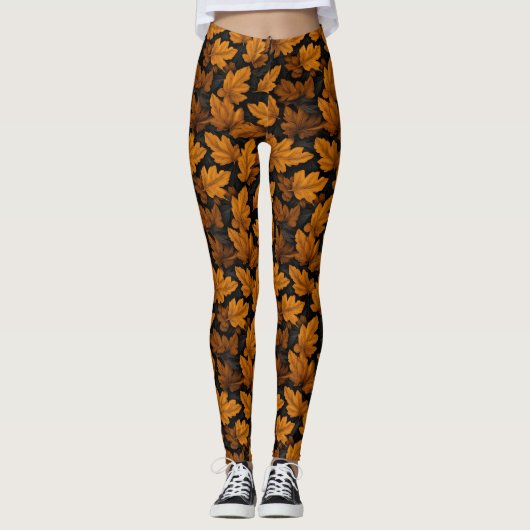 Herfstbladeren bruin en Sinaasappel bladeren Leggings (Voorkant)