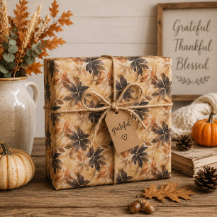 Herfstbladeren Cadeaupapier in Crème Beige & Bruin