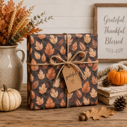 Herfstbladeren Cadeaupapier in Goudkleurig Amber &