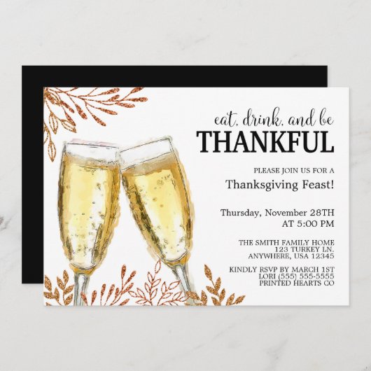 Herfstbladeren & Champagne Drinken, Thanksgiving Kaart (Voorkant / Achterkant)