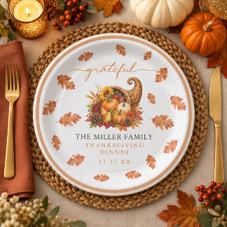 Herfstbladeren Cornucopia Dankbare Thanksgiving Papieren Bordje