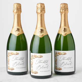 Herfstbladeren, Dankbaar en Gezegend Sparkling Wijnetiket