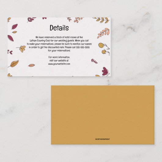 Herfstbladeren Details van het Huwelijk Bewerkbaar Informatiekaartje (Voorkant / Achterkant)