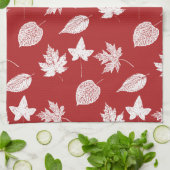Herfstbladeren - diep rood en wit  theedoek (Gevouwen)