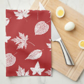Herfstbladeren - diep rood en wit  theedoek (Quarter Fold)