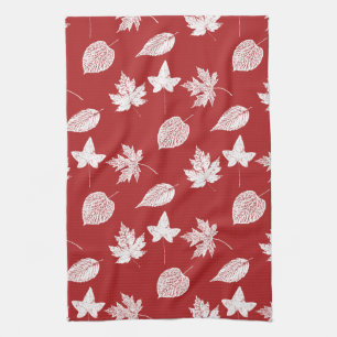 Herfstbladeren - diep rood en wit theedoek