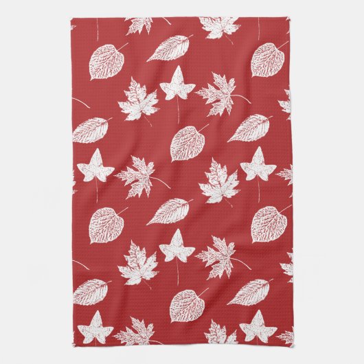 Herfstbladeren - diep rood en wit  theedoek (Verticaal)
